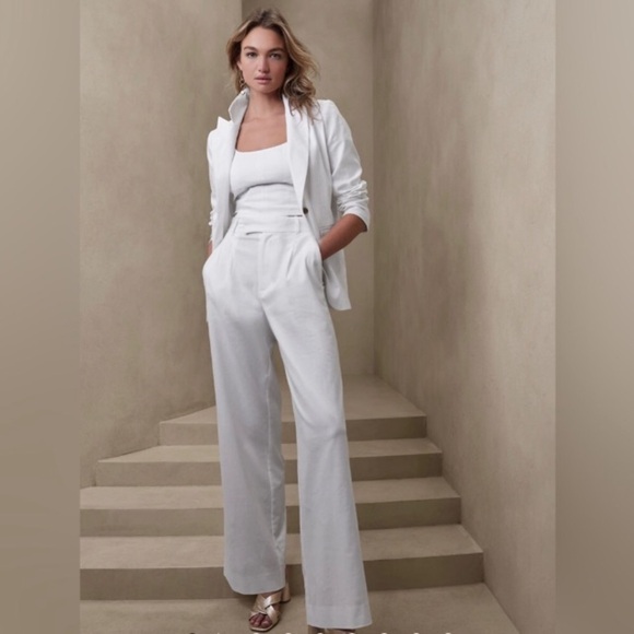 NWT! Banana Republic White High-Rise Linen Blend Pant - Multiple Sizes 💛 - Picture 4 of 7